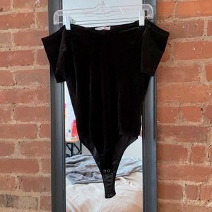 Black velvet off the shoulder body suit
